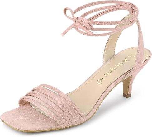 Allegra K Women's Kitten Heel Lace Up Suede Heel Sandals in Kuwait