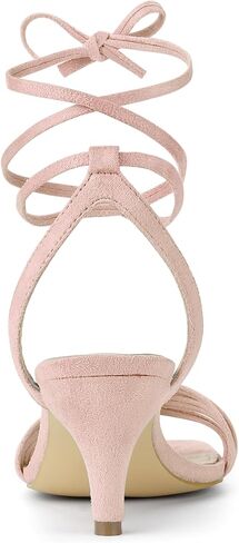 Allegra K Women's Kitten Heel Lace Up Suede Heel Sandals in Kuwait
