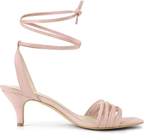 Allegra K Women's Kitten Heel Lace Up Suede Heel Sandals in Kuwait
