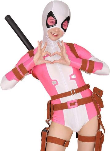 بدلة سباحة نسائية باللون الوردي والأبيض من miccostumes مع مجموعة حزام in Saudi Arabia