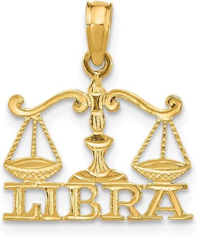 Solid 14k Yellow Gold Engraved Block Libra Charm Pendant Scales Zodiac Sign- 18mm x 15mm in Saudi Arabia