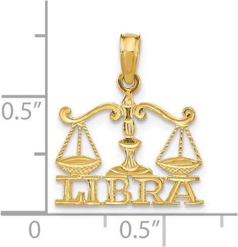 Solid 14k Yellow Gold Engraved Block Libra Charm Pendant Scales Zodiac Sign- 18mm x 15mm in Saudi Arabia