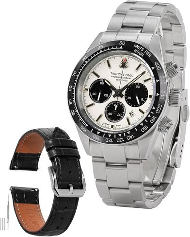 ساعة للرجال 41 ملم باندا كرونوغراف VS75A كوارتز شمسية، مع حزام ساعة جلدي بديل 20 ملم مع حزام جلدي 20 ملم، ساعات عسكرية على الطراز العسكري in Kuwait