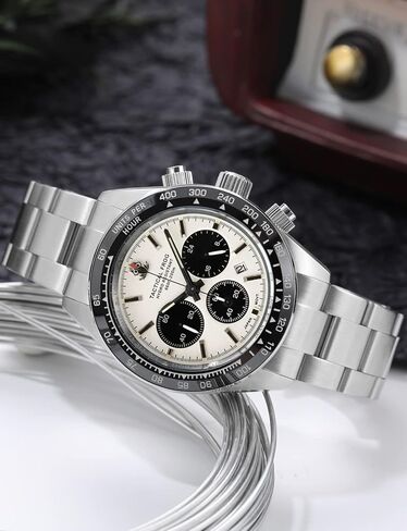 ساعة للرجال 41 ملم باندا كرونوغراف VS75A كوارتز شمسية، مع حزام ساعة جلدي بديل 20 ملم مع حزام جلدي 20 ملم، ساعات عسكرية على الطراز العسكري in Kuwait