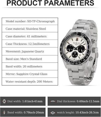 ساعة للرجال 41 ملم باندا كرونوغراف VS75A كوارتز شمسية، مع حزام ساعة جلدي بديل 20 ملم مع حزام جلدي 20 ملم، ساعات عسكرية على الطراز العسكري in Kuwait