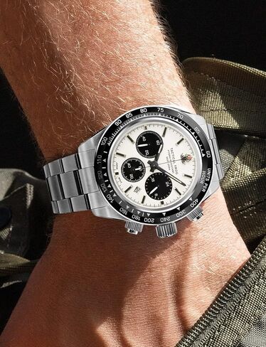 ساعة للرجال 41 ملم باندا كرونوغراف VS75A كوارتز شمسية، مع حزام ساعة جلدي بديل 20 ملم مع حزام جلدي 20 ملم، ساعات عسكرية على الطراز العسكري in Kuwait