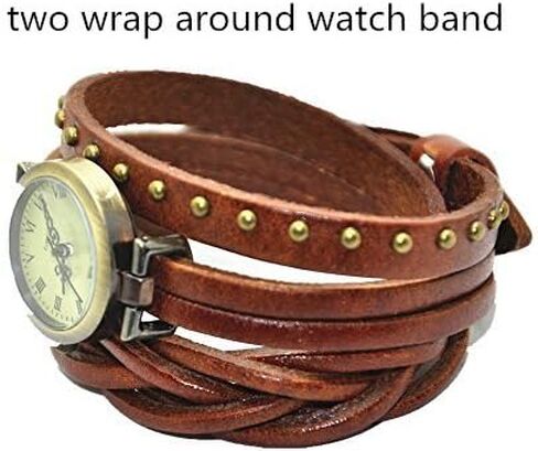 Genuine Leather Braided Strap Double Wrap Aound Watch for Women Vintage Bohemian Style Bronze Small 26mm Roman Number Dial Adjustable Wrap WatchBrown in Saudi Arabia