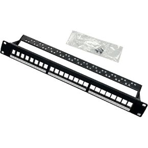 24 Port Keystone Patch Panel Blank -19 Inch, 1U Metal Rackmount Housing- Removable Rear Support Bar - Ideal for Ethernet Network Installation HDMI, CAT6, CAT5 and USB.