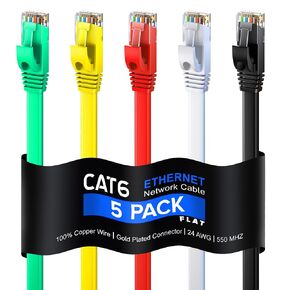 Cat 6 Ethernet Cable 3 ft - with a Flat, Space-Saving Design High-Speed Internet & Network LAN Patch Cable, RJ45 Connectors - 3ft / Multicolor / 5 Pack - Perfect for Gaming, Streaming, and More