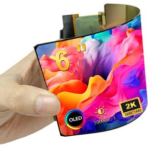 6 inch Flexible Screen 2K 2880x1440 OLED Bendable Display Monitor with HDMI Driver Controller Board Kit No Case Landscape Mode by Default Compatible with Different Systems