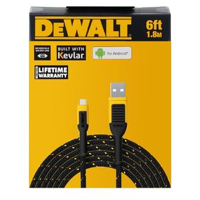 DEWALT Micro-USB to USB Cable — Reinforced Braided Micro-USB Cable — USB to Micro-USB Cable — Charger Cord Compatible with Android — Android Compatible Phone Charging Cable — 6 ft