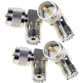 PL259 Male to PL259 Female Right Angle SO239 UHF 4-Pack L Shape 90 Degree RF Coax Coaxial Adapter Connector