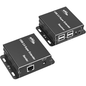 eKL USB Extender Over Cat5e Cat6 Cable 196ft/60M 4 USB 2.0 Ports and 3.5mm Microphone/Audio Port Plug and Play No Driver Supports All Operating System Keyboard and Mouse USB Over Ethernet