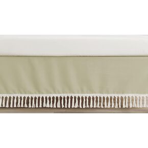 Sweet Jojo Designs Solid Sage Green Girl Baby Crib Skirt Bed Dust Ruffle Bedskirt Nursery Off White Tassel for Watercolor Boho Floral Garden Flower Bohemian Farmhouse Vintage Shabby Chic Beige Nature