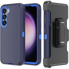 Phone Case for Samsung Galaxy S23 case,Heavy Duty Hard Shockproof Armor Protector Case Cover with Belt Clip Holster for Samsung S23 2023 Phone Case (Black+Blue)