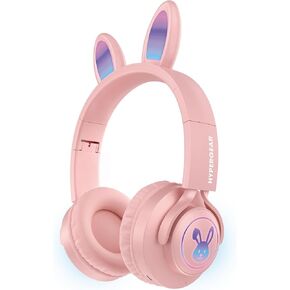 HyperGear Bunny Tracks Kids Bluetooth Wireless Headphones with LED Rabbit Ears - Lightweight, Foldable Over-Ear Headset with Mic, HD Stereo Sound, 10-Hour Playtime, Aux-Compatible, microSD/FM, Black