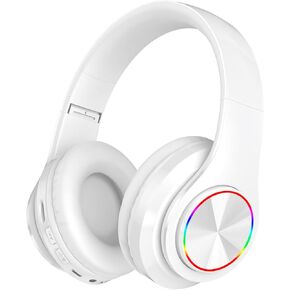 Wireless Bluetooth Headphones-Colorful Lights,Large Battery Capacity,Foldable,Bluetooth 5.0,10 m Range,Stereo Surround,Built-in Microphone,Comfortable affixed Ears (White)