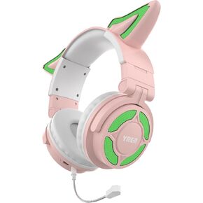 Bluetooth Headphones,Headphones Wireless Bluetooth V5.3,Over Ear Headphones HiFi Foldable Fox Ear Shell with LED for Smartphone Computer Laptop (Cyan)