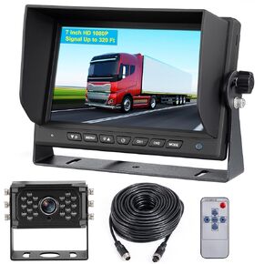 HD 1080P 7 Inch IPS Monitor RV Backup Camera System - Night Vision, Stable Signal, 130° Non-Fisheye Camera - Perfect for Truck, Car, SUV,harvester,Van,Camper IP69 Waterproof Wired Rear View Camera