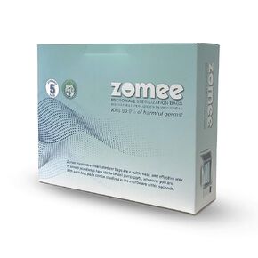 Zomee Microwave Steam Sterilizer Bags | Eliminates 99.9% of Germs and Bacteria | Disinfects Most Zomee Breast Pump Accessories | 5 Bags | Reusable for Up to 100 Sterilization Cycles