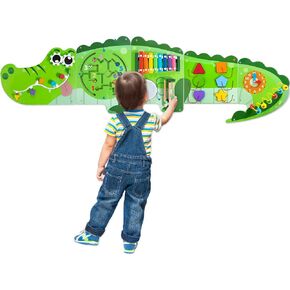 Crocodile Activity Wall Panels, 9-in-1 Wall-Mounted Wooden Sensory Wall Panel for Kids, Educational Busy Board - Montessori Wall Toys - Toddler Playroom Bedroom Decor - Daycare Furniture