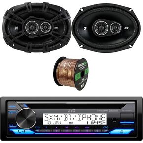 JVC KD-T92MBS Marine Boat Yacht Radio Stereo USB AUX CD Player Receiver Bundle Combo with 2X Kicker 6x9 Inch 360 Watt Car Coaxial 3-Way Audio Speakers + Enrock 50 Foot 16-Gauge Speaker Wire