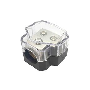 2 Way Power Distribution Block, 1/0 Gauge x 1 in 4 Gauge x 2 Out Brass with Gold Plated for Car Audio Amplifier Splitter 1pcs