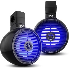 PyleUsa 8" Waterproof Off-Road Speakers - 300W 2-Way Marine Wakeboard Tower Sound System w/LED Light, Full Range Outdoor Stereo Speaker for Car, ATV, UTV, Jeep, Boat, Includes Brackets (Black)
