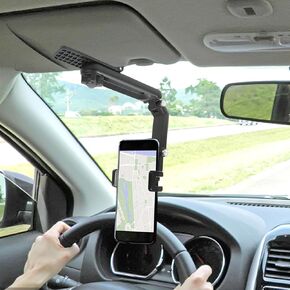 Sun Visor Car Phone Holder，1080° Multifunctional Sun Visor Universal 360 Rotating Rear View Mirror Phone Holder, Foldable Cell Phone Mount Clip for Most Mobile Phones(Dark Black)