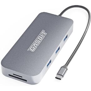 USB C Hub 10 in 1 for MacBook Pro/Air - Dell XPS - Lenovo - HP - 4K HDMI; Ethernet RJ 45; VGA; MicroSD/SD Card Reader; 2 x USB 2.0; 1 x USB 3.0; 1 x USB-C & Audio Jack.