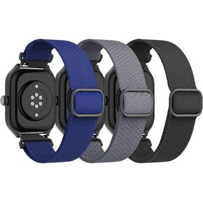 3 عبوات من الأربطة المصنوعة من النايلون القابلة للتمدد متوافقة مع Amazfit Active/GTS 4/4 Mini/GTS 3/GTS/GTS 2/2 Mini/2e/Bip 3/3 Pro/Bip/Bip Lite/Bip S/U/U Pro/GTR 42 مم /GTR Mini، حزام من القماش المرن مقاس 20 مم