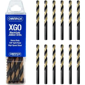 Champion Cutting Tool Heavy Duty Drill Bits with Black and Gold Surface Treatment (Size F) - 12 PCS - 135 Degree Split Point, Drill bits For Metal, Stainless Steel, High Tensile Alloy Steels