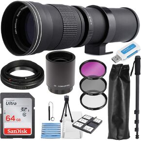 Super 420-800mm / 1600mm (with 2X Teleconverter) f/8 Manual Telephoto Zoom Lens for Olympus/Panasonic Micro Four Thirds Mirrorless Digital Cameras + Photo Essential Accessory Kit