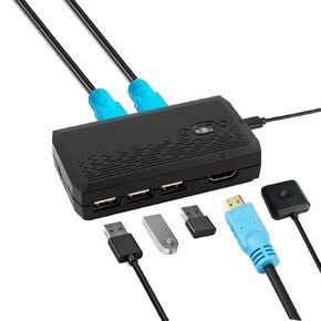 KVM Switch 1Monitors 2Computers USB HDMI Switch for 2Computers Share Keyboard Mouse Printer to One HD Moitor,Support4K@60HZ,Support Wired Remote and Button Control Including 2-Pack KVM Cables