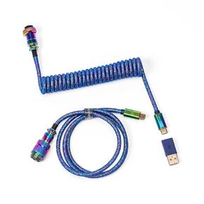 Keychron Colorful Premium Coiled Type-C Cable Straight - Rainbow Plated Blue