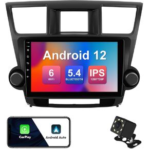 2+32G 10.1-inch Android 12 Car Stereo for Toyota Highlander 2009-2014 IPS Touchscreen Screen Car Radio with WiFi 6 Carplay & Android Auto Support Backup Camera GPS FM Navi Bluetooth 5.4 SWC