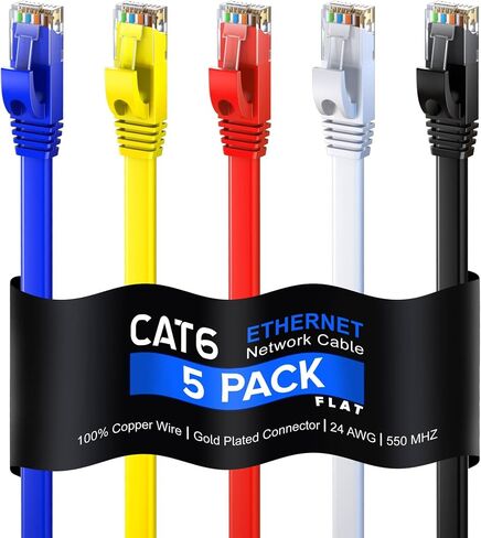 كابل إيثرنت Cat 6 بطول 10 أقدام - مع تصميم مسطح وموفر للمساحة، وكابل تصحيح شبكة LAN عالي السرعة للإنترنت، وموصلات RJ45 - بطول 10 أقدام / متعدد الألوان / 5 حزم - مثالي للألعاب والبث والمزيد in Kuwait