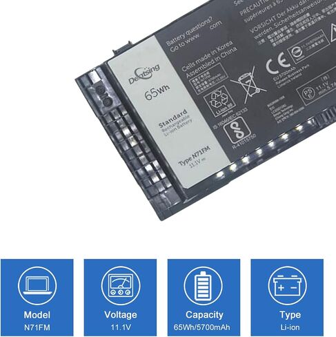 بطارية Dentsing N71FM متوافقة مع Dell Precision M4600 M4700 M4800 M6600 M6700 M6800 Series Notebook PG6RC FJJ4W T3NT1 11.1V 65Wh/5700mAh 6-Cell in Saudi Arabia
