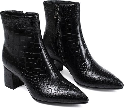 Women's Ankle Boots Pointed Toe Chunky Block Heel Short Boots for Women Low Heeled Booties in Saudi Arabia