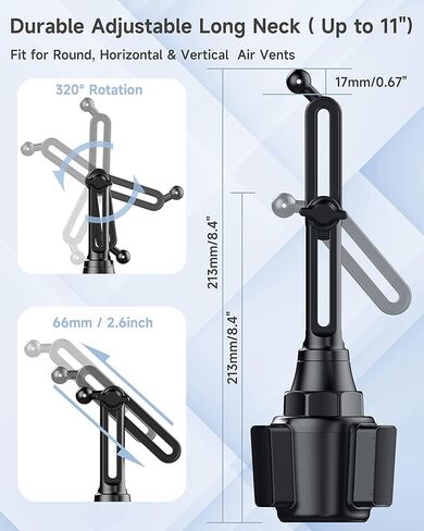 حامل كأس بديل للسيارة من ZOOAUX، [مفصل كروي 17 مم] مع حامل كأس سيارة برقبة طويلة قابلة للتعديل وحامل حامل هاتف للسيارة، شاحن سيارة لاسلكي/نظام تحديد المواقع/فتحة كأس السيارة in Kuwait