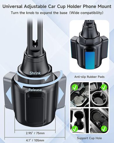 حامل كأس بديل للسيارة من ZOOAUX، [مفصل كروي 17 مم] مع حامل كأس سيارة برقبة طويلة قابلة للتعديل وحامل حامل هاتف للسيارة، شاحن سيارة لاسلكي/نظام تحديد المواقع/فتحة كأس السيارة in Kuwait