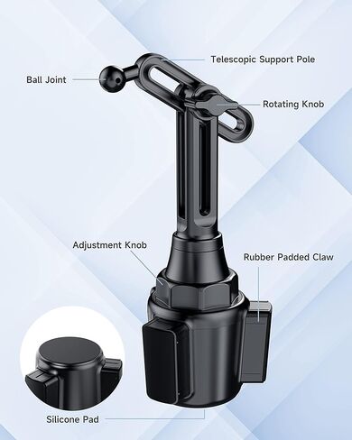 حامل كأس بديل للسيارة من ZOOAUX، [مفصل كروي 17 مم] مع حامل كأس سيارة برقبة طويلة قابلة للتعديل وحامل حامل هاتف للسيارة، شاحن سيارة لاسلكي/نظام تحديد المواقع/فتحة كأس السيارة in Kuwait