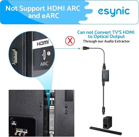 مستخرج الصوت HDMI المحمول من eSynic، مستخرج الصوت 4K، ABS HDMI، مستخرج الصوت البصري، التوصيل والتشغيل HDMI إلى المحول البصري يدعم 4K @ 30 هرتز/1080 بكسل لتجربة مشاهدة ممتازة in Kuwait