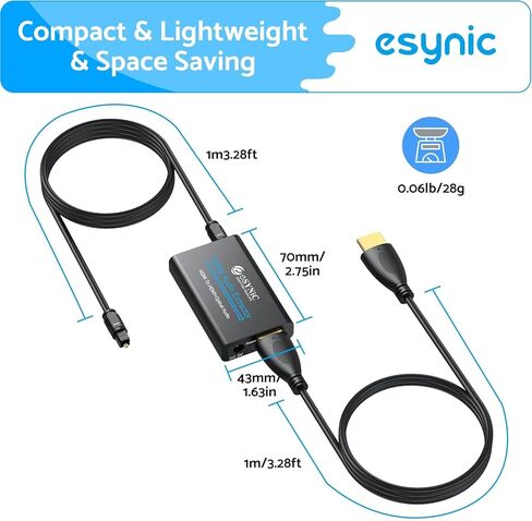 مستخرج الصوت HDMI المحمول من eSynic، مستخرج الصوت 4K، ABS HDMI، مستخرج الصوت البصري، التوصيل والتشغيل HDMI إلى المحول البصري يدعم 4K @ 30 هرتز/1080 بكسل لتجربة مشاهدة ممتازة in Kuwait