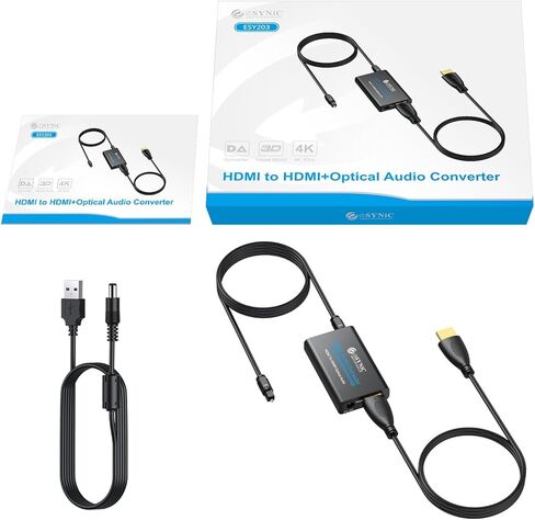 مستخرج الصوت HDMI المحمول من eSynic، مستخرج الصوت 4K، ABS HDMI، مستخرج الصوت البصري، التوصيل والتشغيل HDMI إلى المحول البصري يدعم 4K @ 30 هرتز/1080 بكسل لتجربة مشاهدة ممتازة in Kuwait