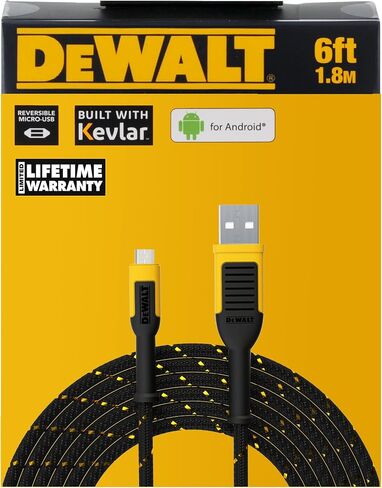 كابل DEWALT Micro-USB إلى USB - كابل Micro-USB مضفر معزز - كابل USB إلى Micro-USB - سلك شاحن متوافق مع Android - كابل شحن الهاتف المتوافق مع Android - 6 أقدام in Kuwait