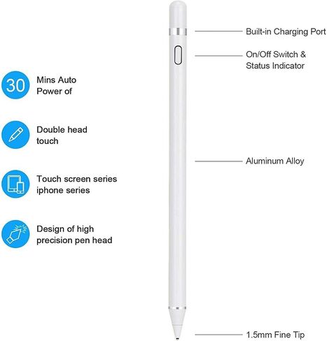 Active Stylus Pencil Compatible for Apple,Stylus Pens for Touch Screens, Capacitive Pencil for Kid Student Drawing, Writing,High Sensitivity,for Touch Screen Devices Tablet,Smartphone (Black) in Saudi Arabia