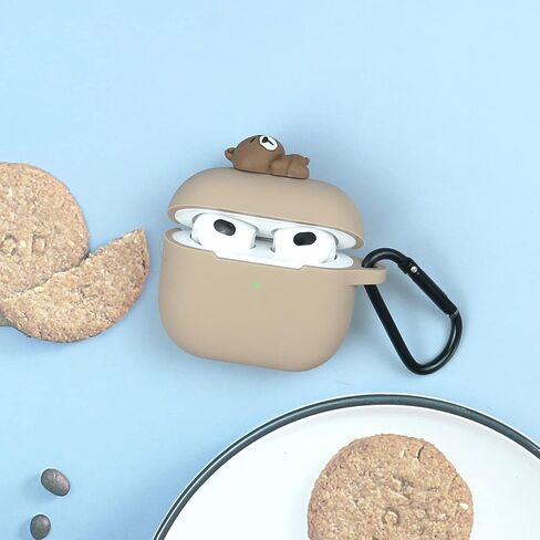 Wonhibo for Airpods 3 Case, Cute Kawaii Animal Cover for Airpod 3rd Gen 2021 Generation with Keychain (Animal Bear) in Kuwait