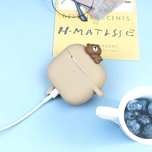 Wonhibo for Airpods 3 Case, Cute Kawaii Animal Cover for Airpod 3rd Gen 2021 Generation with Keychain (Animal Bear) in Kuwait