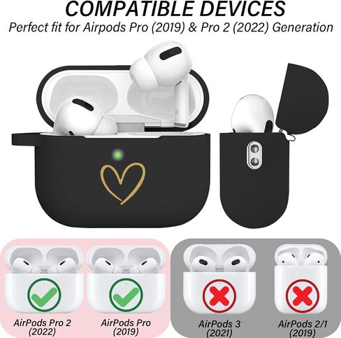 Compatible with AirPods Pro 2 Case Cover 2022, Soft Silicone Case with Gold Heart Pattern for AirPods Pro 2nd Generation Case with Rhinestone Studded Letter A-Z Keychain (A Black) in Saudi Arabia